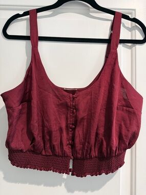 Free People Sleeveless Button-Front Crop Top in Deep Wine with adjustable straps